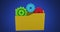 Digital animation of folder and setting icon against blue background