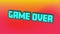 Digital animation of game over text moving against yellow and orange gradient background