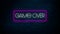 Digital animation of game over text in neon box frame against blue brick wall