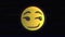 Digital animation of glitch effect over smirk face emoji against black background