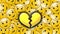 Digital animation of glitch effect over yellow broken heart icon against multiple winking face emoji