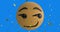Digital animation of golden confetti falling over smirk face emoji against blue background