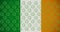 Digital animation of multiple clover leaves floating against irish flag