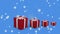 Digital animation of multiple stars falling against christmas gift boxes bouncing against blue backg