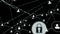 Digital animation of network of profile icons over security padlock icon on black background