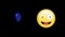 Digital animation of nine number icon on fire and silly face emoji against black background