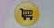 Digital animation of shopping cart icon on yellow banner over concentric waves on white background