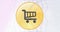 Digital animation of shopping cart icon on yellow banner over concentric waves on white background
