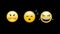 Digital animation of sick, sleeping and laughing face emojis against black background