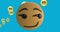 Digital animation of smirk face emoji over multiple message icons floating against blue background