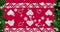 Digital animation of snow flakes falling over red christmas traditional pattern
