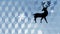 Digital animation of snowflakes falling over silhouette of reindeer walking against abstract shapes