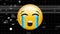 Digital animation of tv static effect over crying face emoji against black background