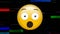 Digital animation of tv static effect over surprised face emoji against black background