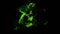 Digital animation of WhatsApp icon decaying into multicolored moving plexus networks on black background. Animation