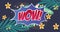 Digital animation of wow text on retro speech bubble against exotic bird and floral designs