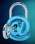 Digital arobase padlock 3D rendering