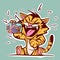 Digital art of a cartoon tiger drinking soda from a metal can. Wild animal having an energy drink