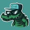 Digital art of a crocodile head wearing a hiphop hat and sunglasses. Vector of a green thug alligator with teeth
