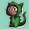 Digital art of a cute brown cat wearing a large dinosaur costume. Halloween mascot character of a kitty