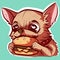 Digital art of a cute cartoon chihuahua eating a big burger with his small hands.