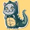 Digital art of a cute kitty wearing a dinosaur costume for Halloween. Vector of an adorable kitty in a dino suit