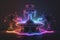 Digital art depicting a neon fountain. The water is illuminated with multi-colored light. Generative AI