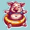 Digital art of a happy pig with his belly sticking out of his shirt. Cute piglet having fun in a floatie.