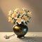 Digital art of jasmine flowers in a vase