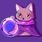 Digital art of a magic kitty holding a crystal ball. Vector of a wizard and fortune telling cat