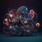 A digital art of an octopus with neon lights on it