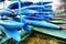 Digital art Painting - colorful canoes parked