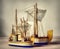 Digital art Painting - colorful on wood toy decoration boat