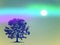 A digital art of a pale moon above the lone tree