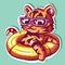 Digital art of a relaxed tiger on vacation sitting on a floatie. Vector of a wild animal swimming in a lifesaver