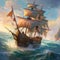 Digital art of a ship sailing through the water