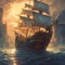 Digital art of a ship sailing through the water