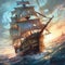 Digital art of a ship sailing through the water