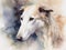 Digital art in the style of a watercolor portrait of a russian borzoi dog