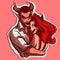 Digital art of two demons hugging and holding each other. Vector of a demon couple with horns, valentine\\\'s day concept