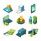 Digital banking. Online bank transaction. Digital operation. Isometric business icon set