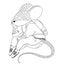 Digital black and white illustartion for color book. A mouse in a sweater and jeans with backpack siting and dreaming