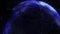 Digital Blue Shinny Globe of Earth. Rotation of glossy planet with glowing particles. 3D animation of space with digital exploding