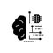 Digital brain glyph icon. Microchip in the brain. Microcircuit in human head. Black symbol