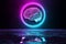 Digital brain holographic icon illuminating the floor with blue and pink neon light 3D rendering