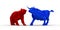 Digital bull and bear on a white background - stock market concept