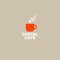 Digital cafe logo. Pixel cafe logo. Coffee break symbol. An orange cup and a pair of pixels.