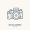 Digital camera flat line icon. Photography equipment sign. Thin linear logo for photo studio