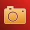 Digital camera sign. Golden gradient Icon with contours on redish Background. Illustration.