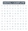 Digital cashflow vector line icons set. Digital, Cashflow, Banking, Payments, Funds, Transactions, Money illustration